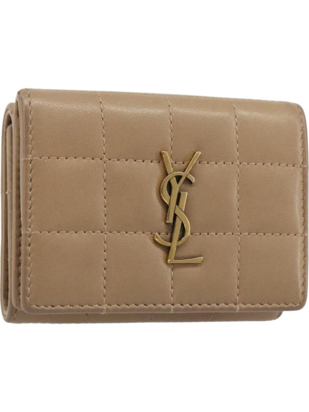SAINT LAURENT Cassandra Wallet Leather Beige Gold